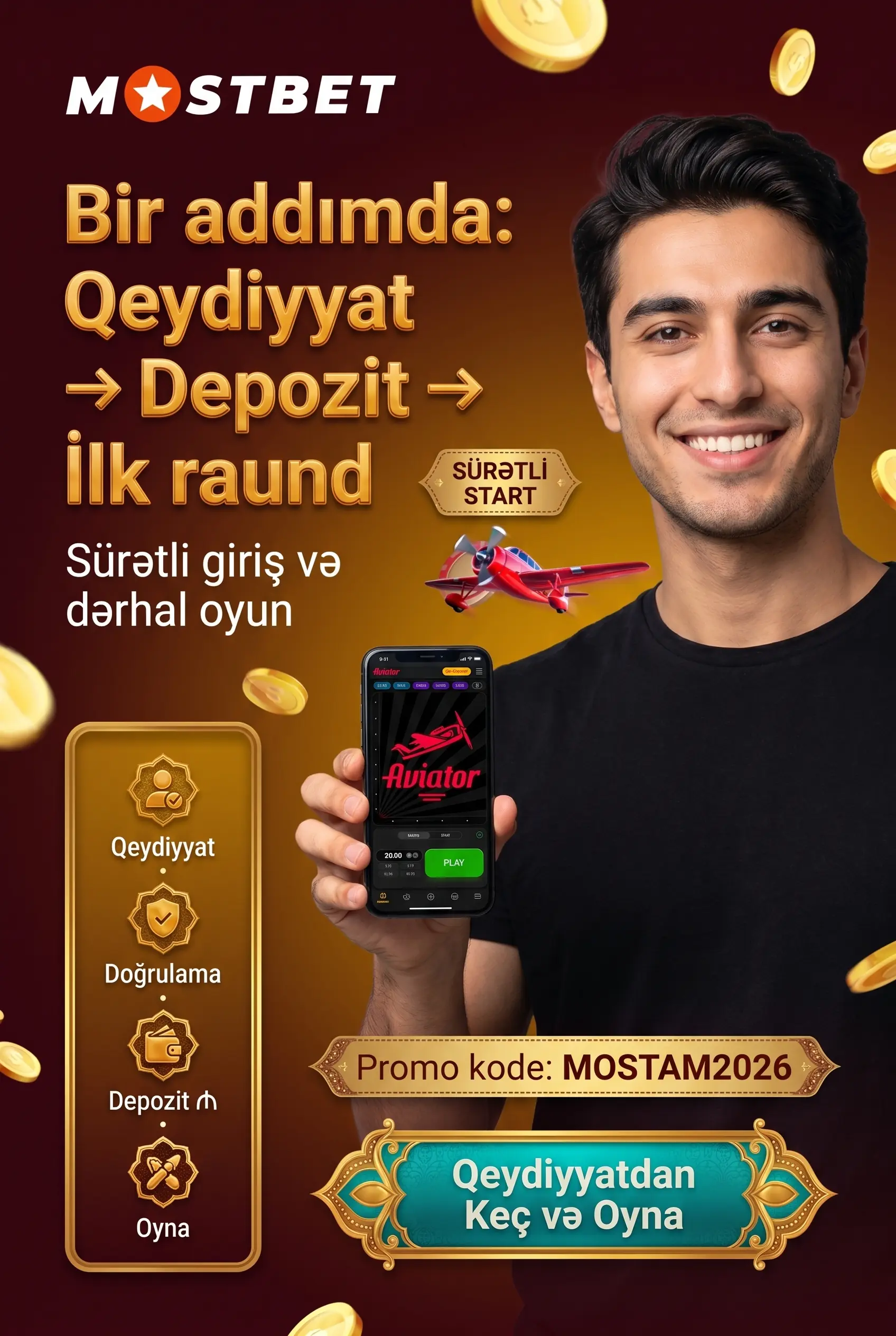 Qeydiyyatdan ilk raunda Mostbet Aviator