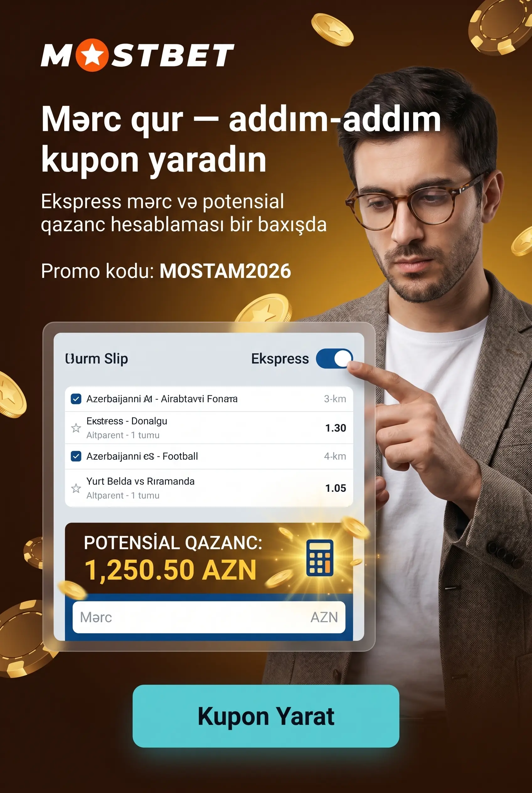 Tətbiqdə mərc və kupon yaratmaq